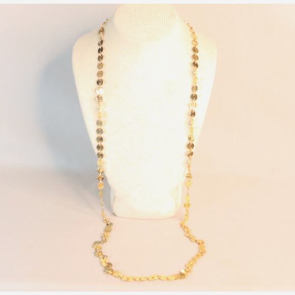 Gold Tone Disc Opera Chain Necklace - Picture 2 of 7